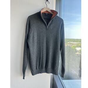 Richard Waithe Gray Tight-Knit Mock Neck 1/4 Zip Cashmere Pullover Men's XXL